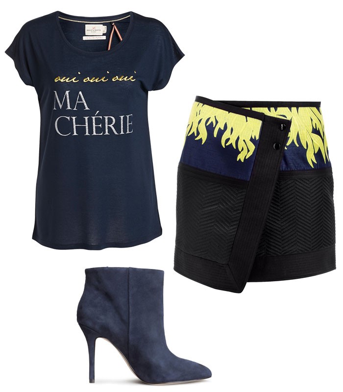 Oui Ma Cherie T-shirt från Lindex, kjol från Cameo och blå mockaboots från HM