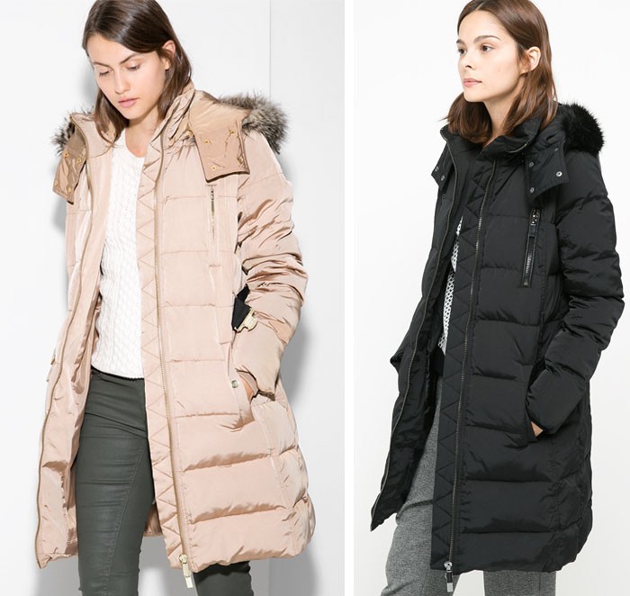 Black and beige down coat from Mango now on sale