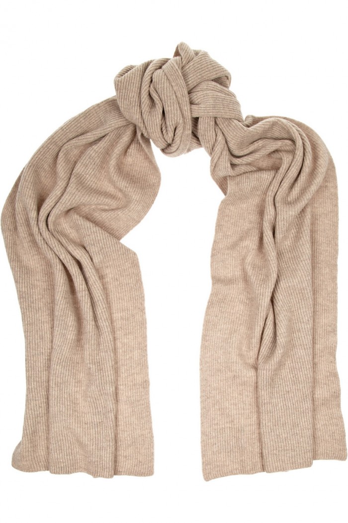 Beige ribbed cashmere scarf from N Peal Cashmere