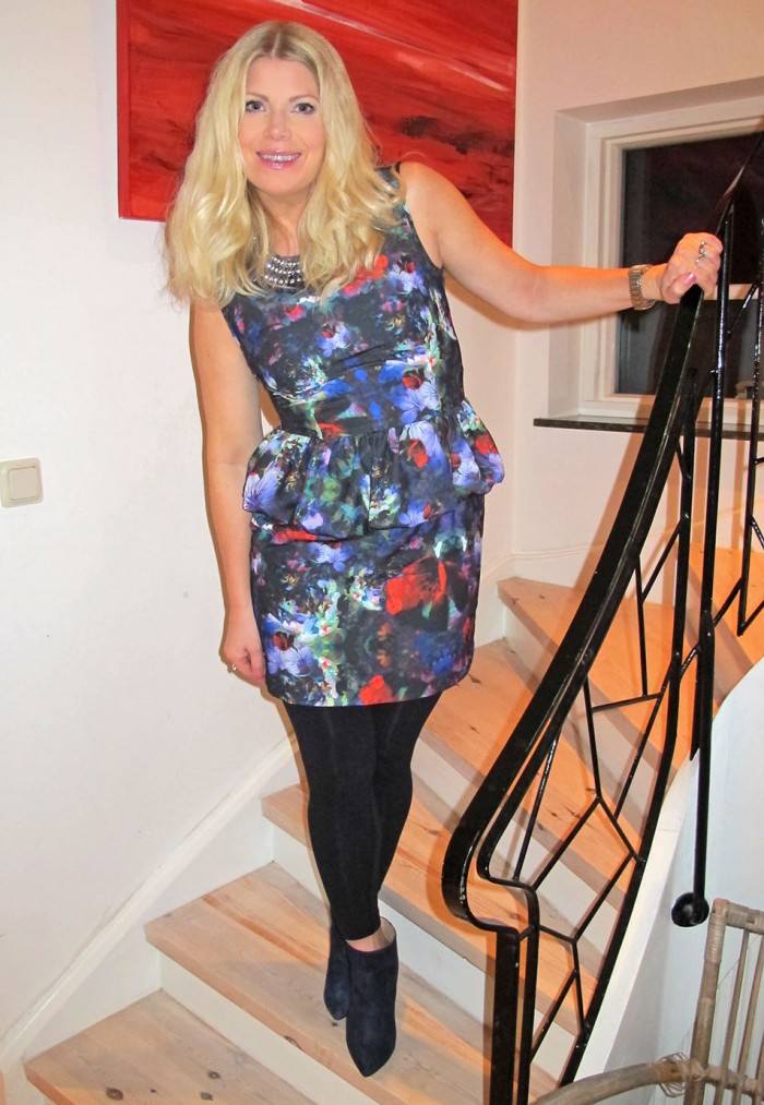 NYE outfit 2014, peplum dress and suede ankle boots