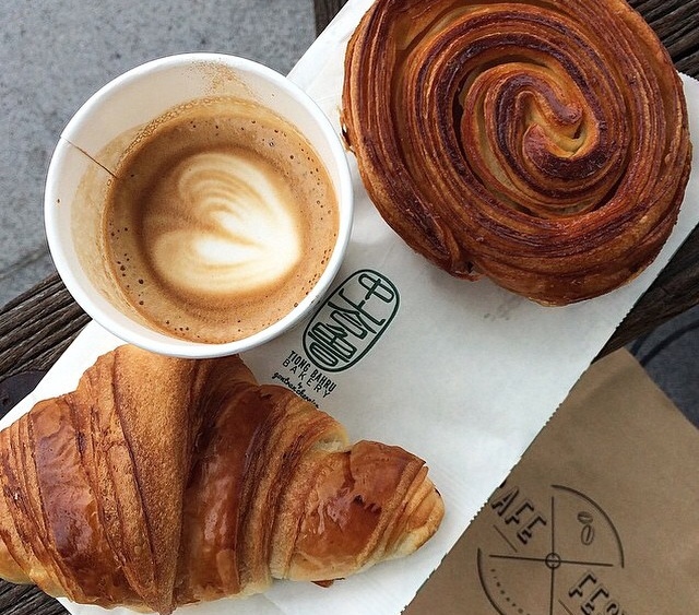 Croissant and caffe latte for breakfast