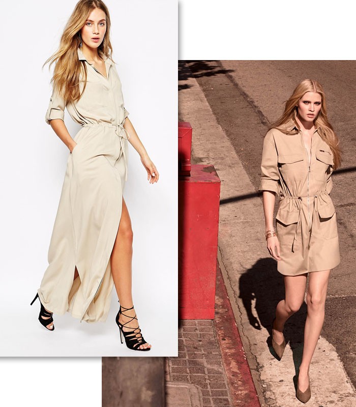 Nude and beige shades, utility dresses from HM and Mango