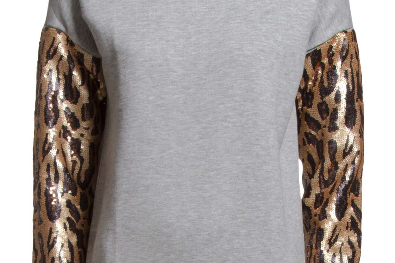 Boss Orange Terleo Medium Grey sweatshirt with leopard sequin arms