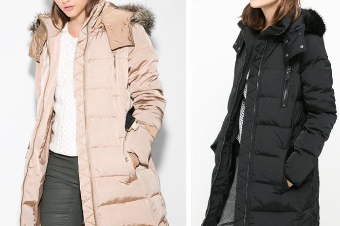 Black and beige down coat from Mango now on sale
