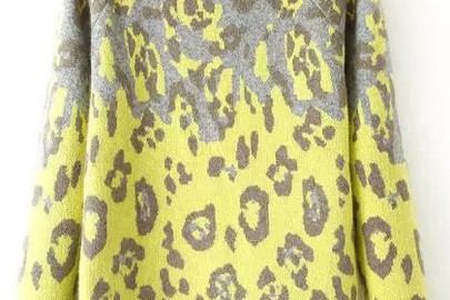 Yellow leopard sweater with grey and beige from Sheinside